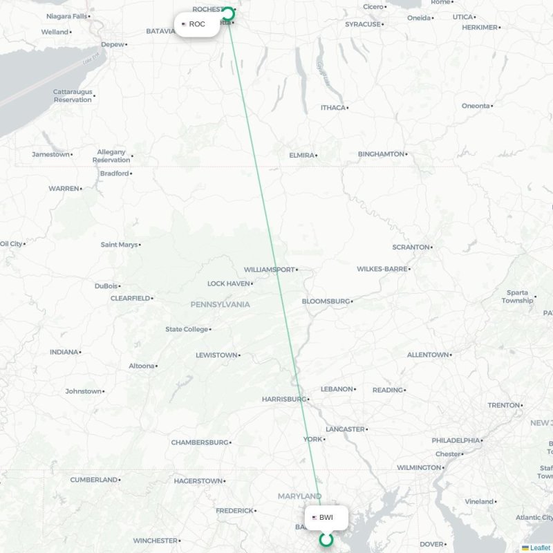 BWI - ROC route map