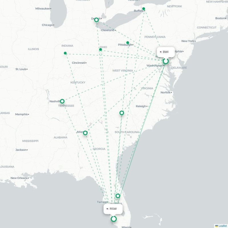 BWI - RSW route map