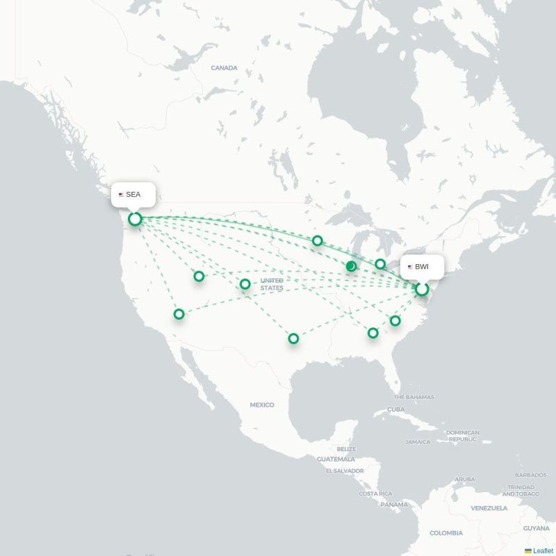 BWI - SEA route map