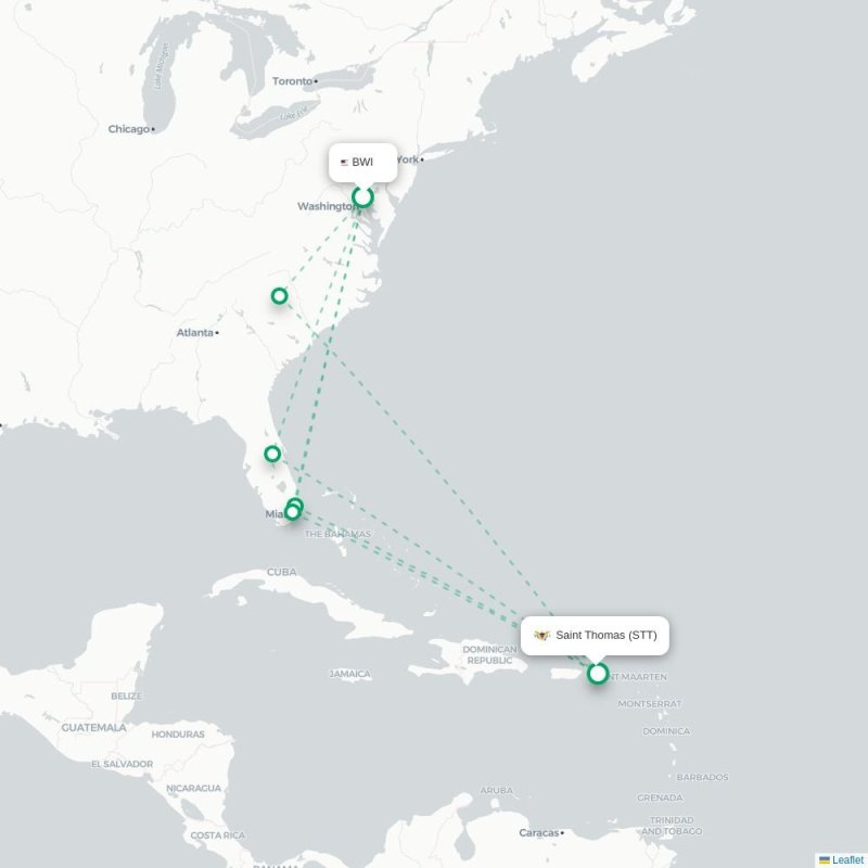 BWI - STT route map