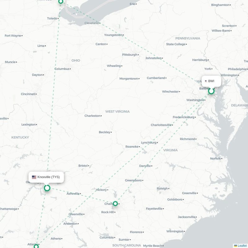 BWI - TYS route map