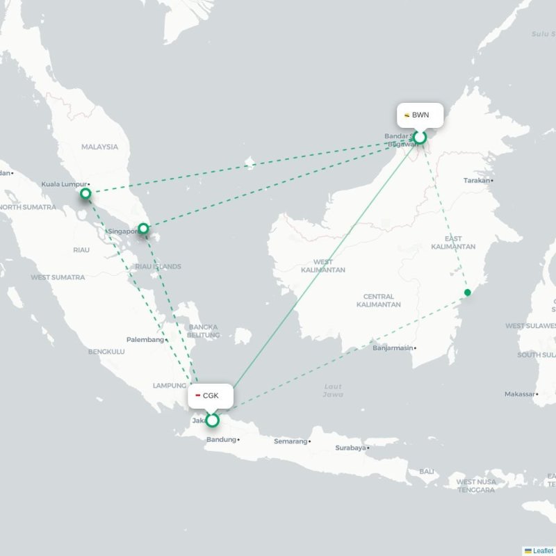 BWN - CGK route map