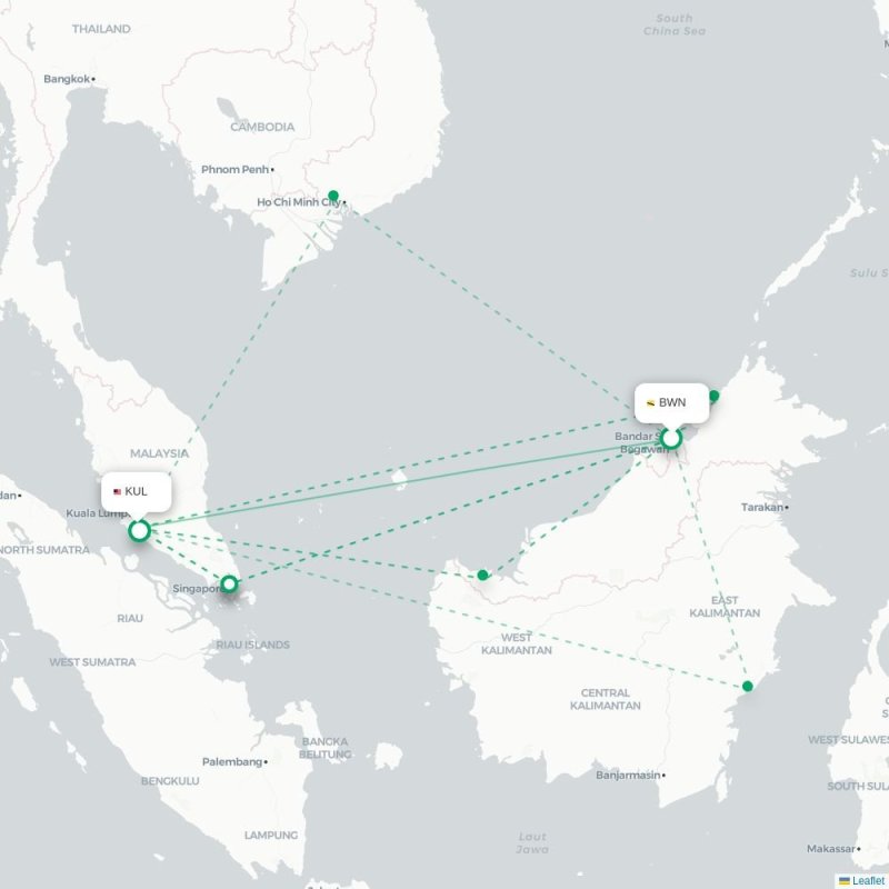 BWN - KUL route map