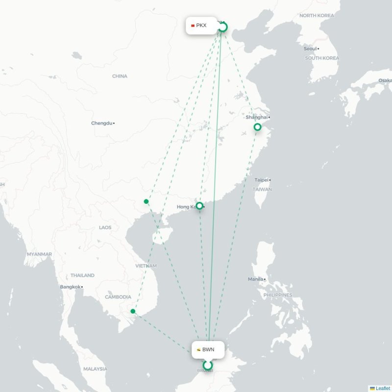BWN - PKX route map