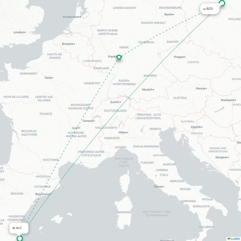 BZG - ALC route map