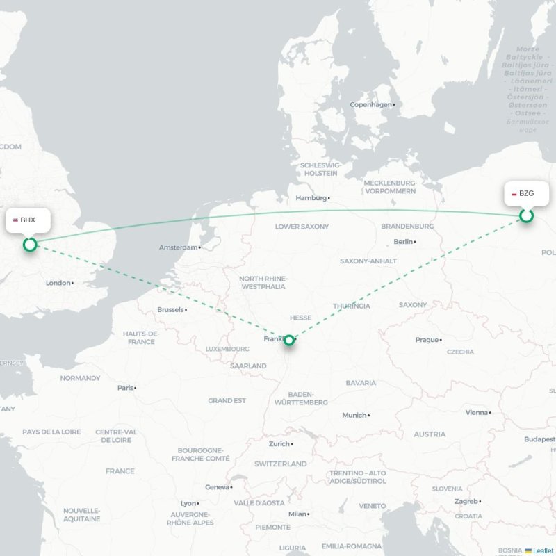 BZG - BHX route map