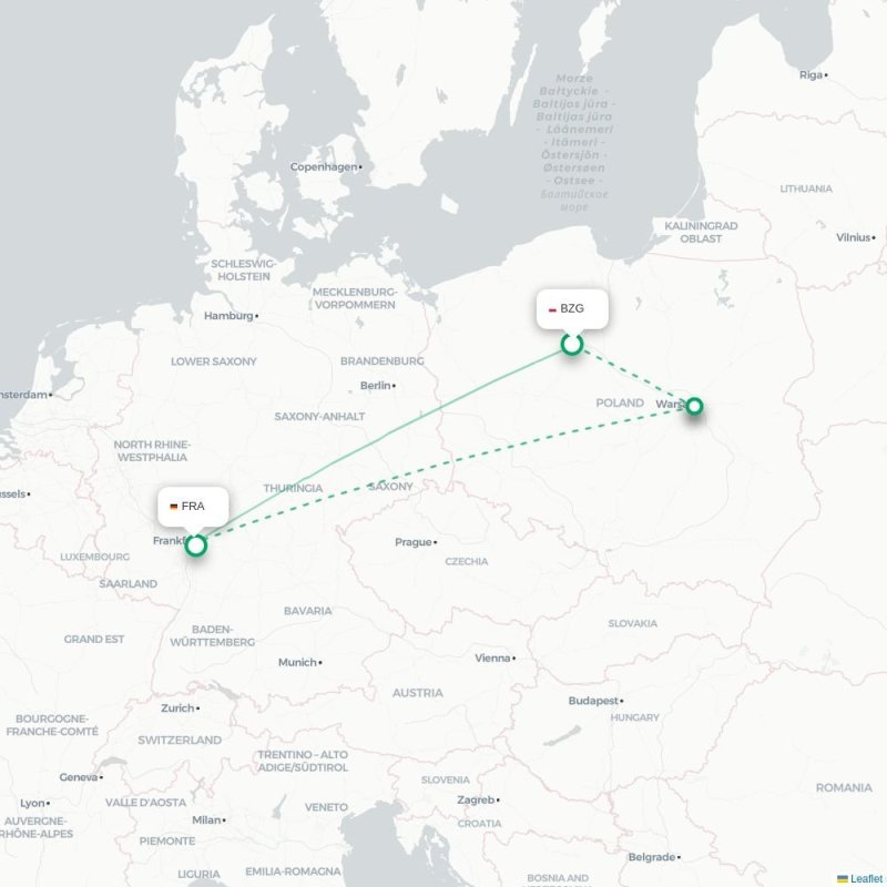 BZG - FRA route map