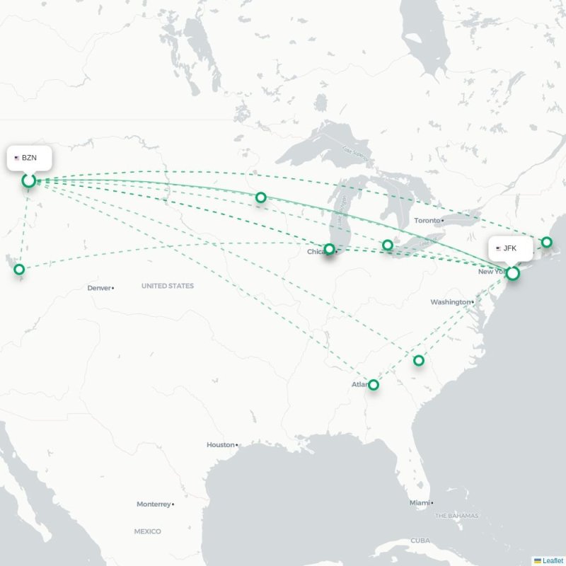 BZN - JFK route map