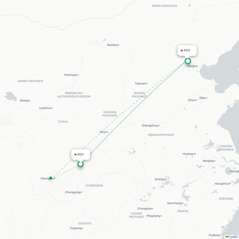 BZX - PKX route map