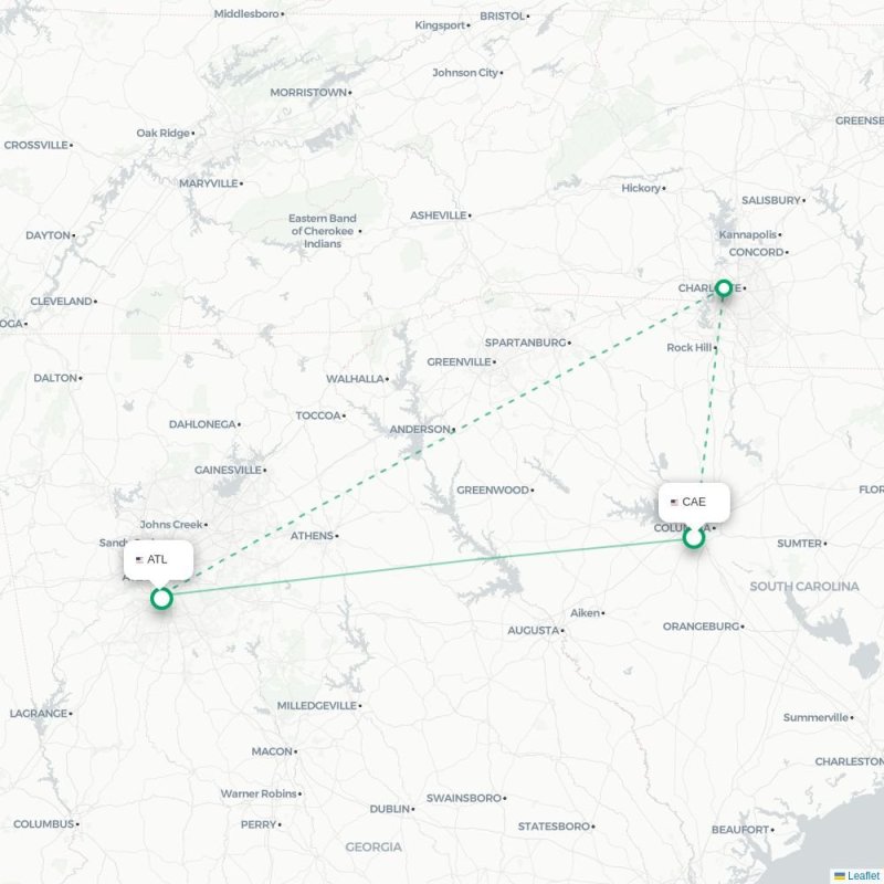 CAE - ATL route map