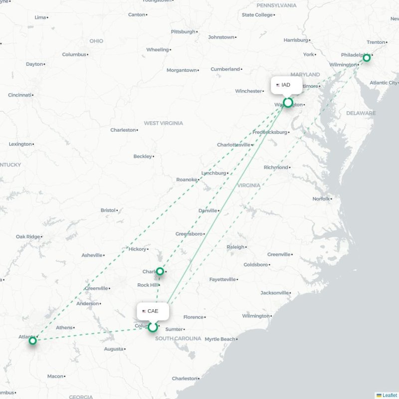 CAE - IAD route map