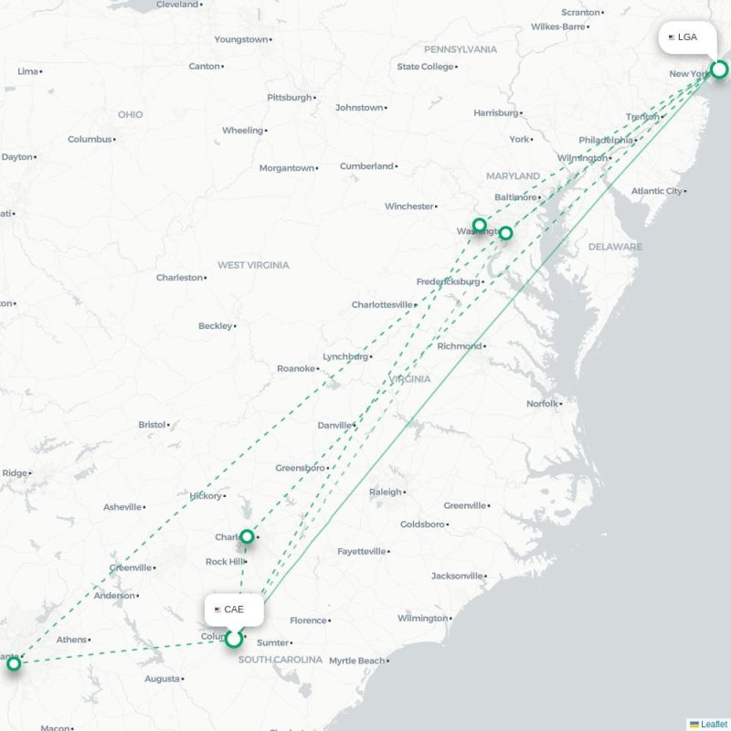 CAE - LGA route map