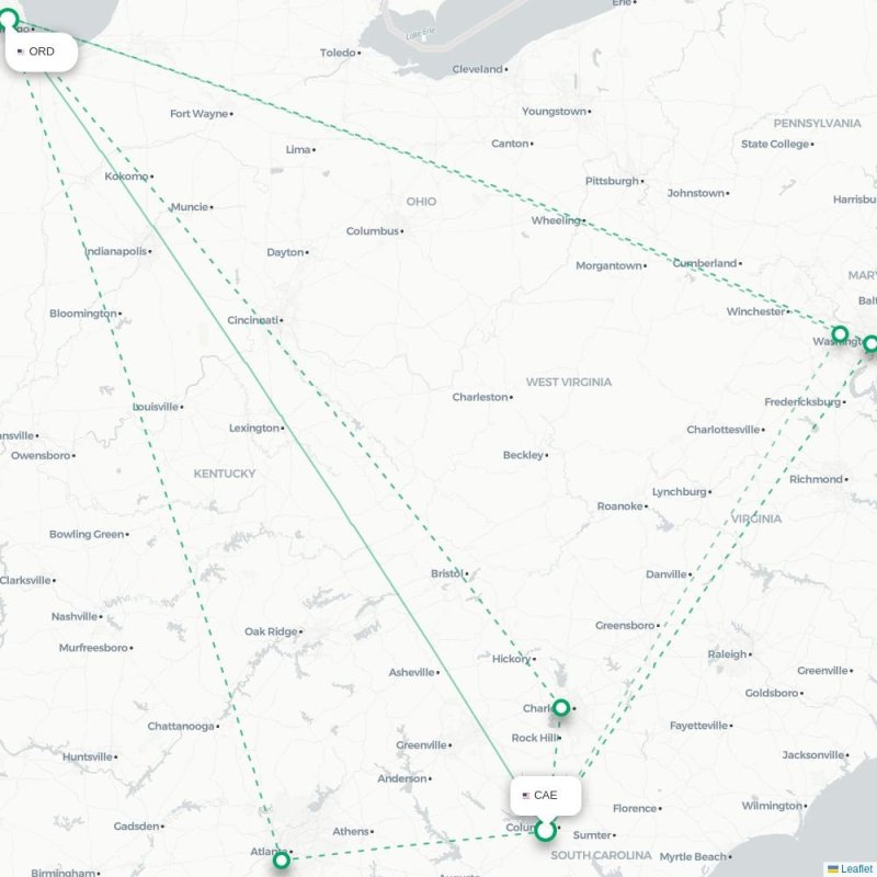 CAE - ORD route map