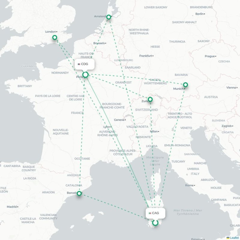 CAG - CDG route map