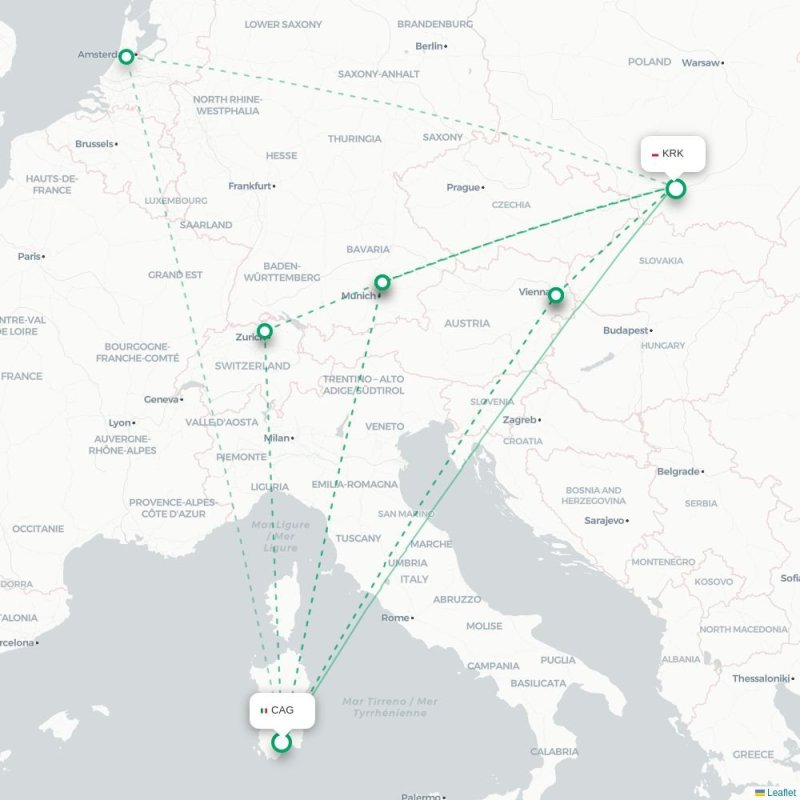 CAG - KRK route map