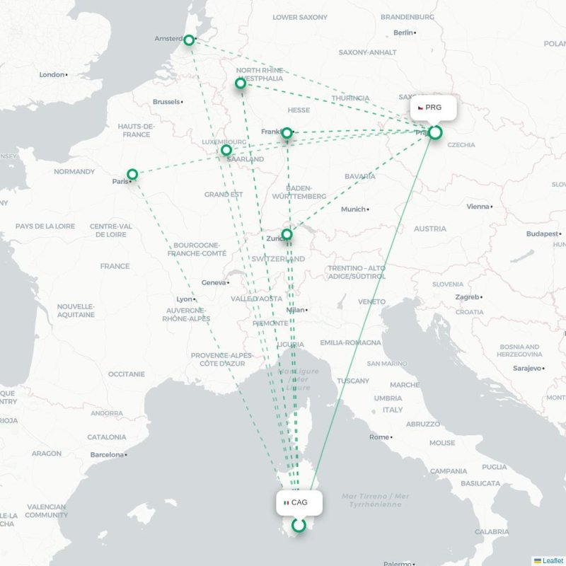 CAG - PRG route map