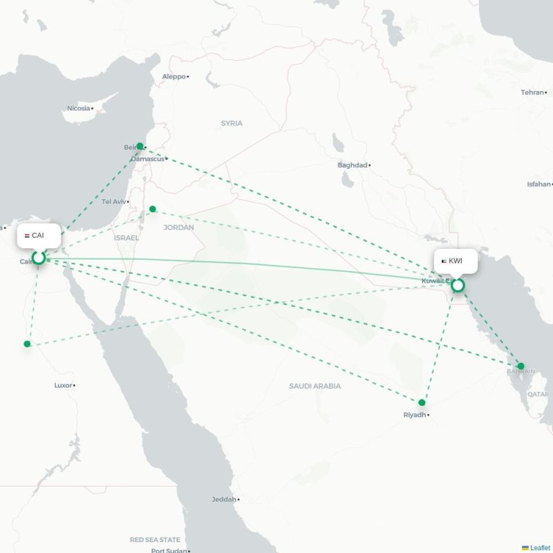 CAI - KWI route map