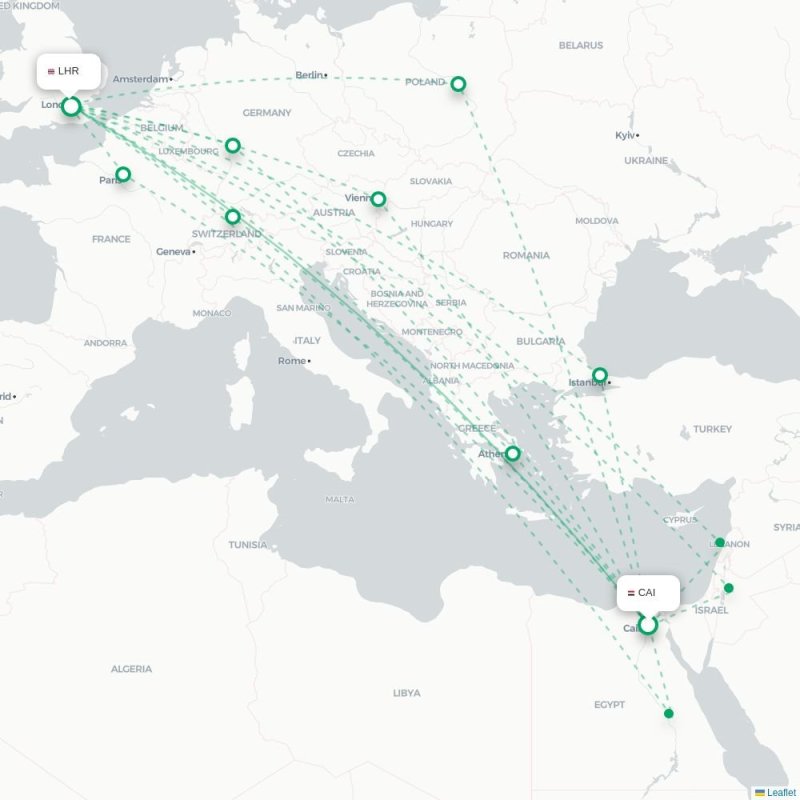 CAI - LHR route map