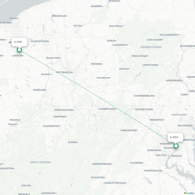 CAK - DCA route map