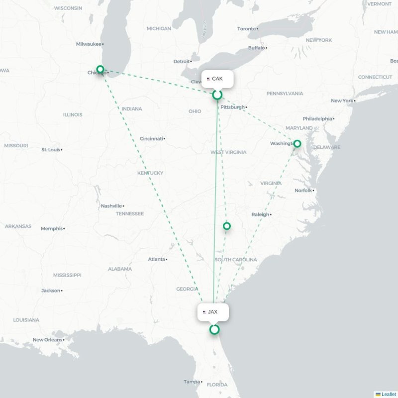 CAK - JAX route map
