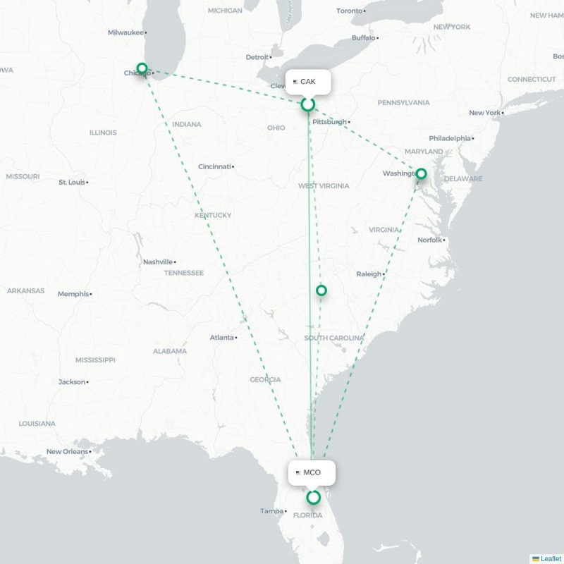 CAK - MCO route map