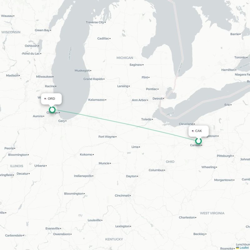 CAK - ORD route map