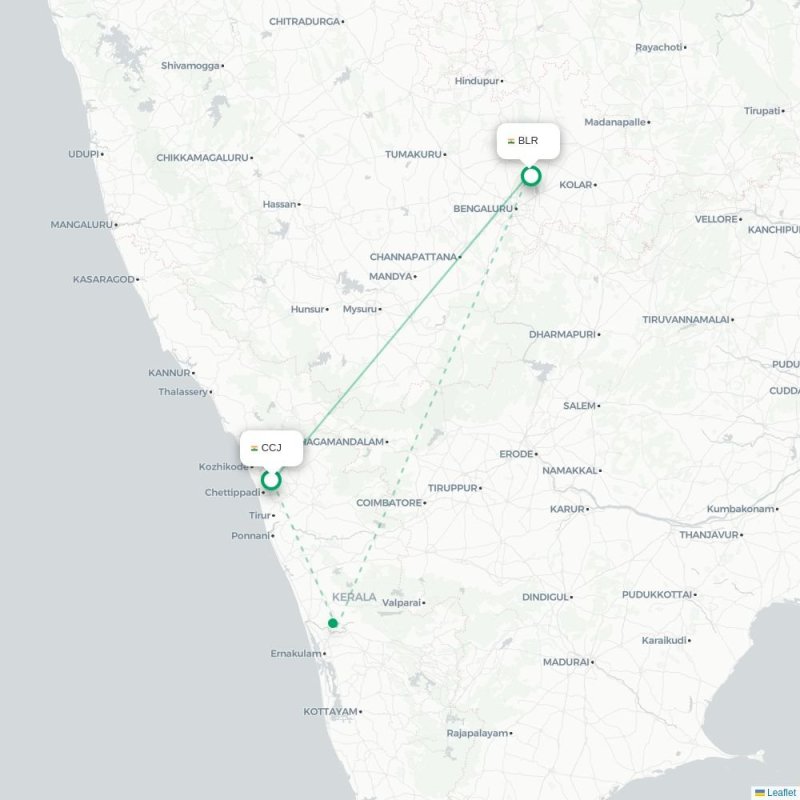CCJ - BLR route map