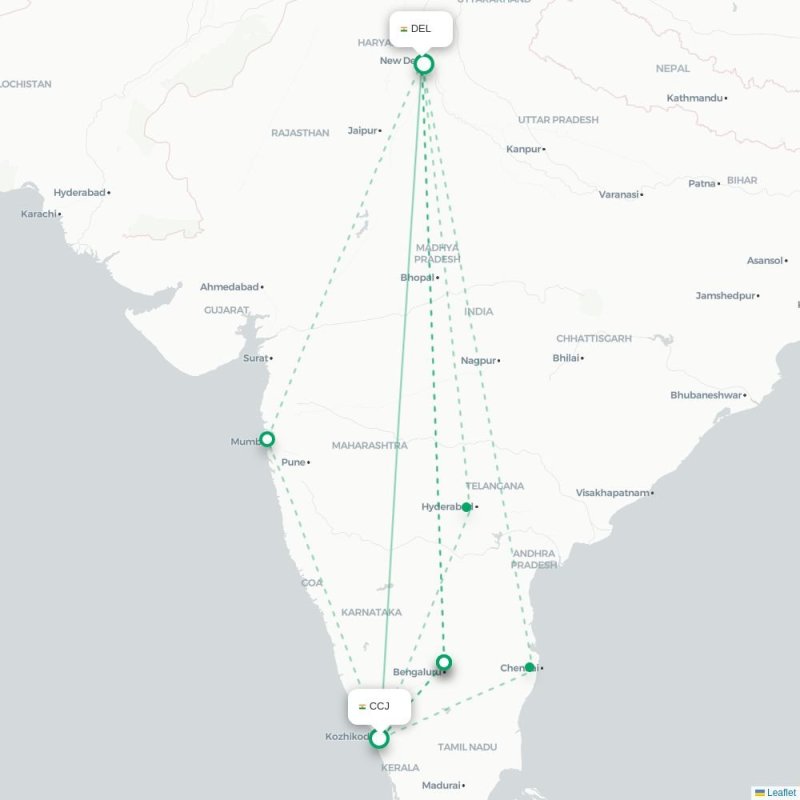 CCJ - DEL route map