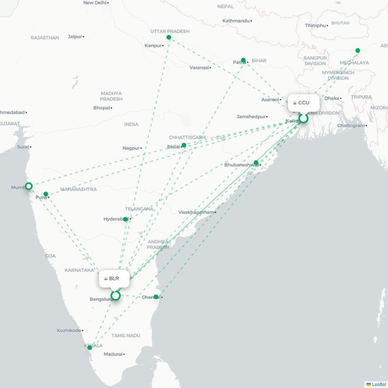CCU - BLR route map