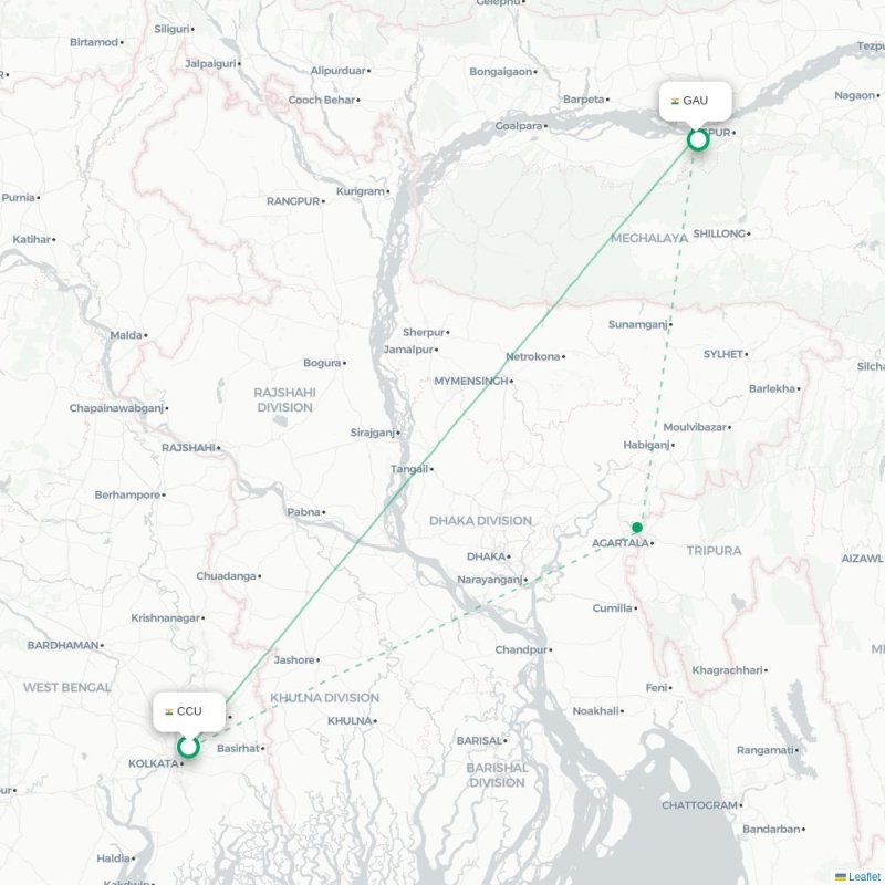 CCU - GAU route map