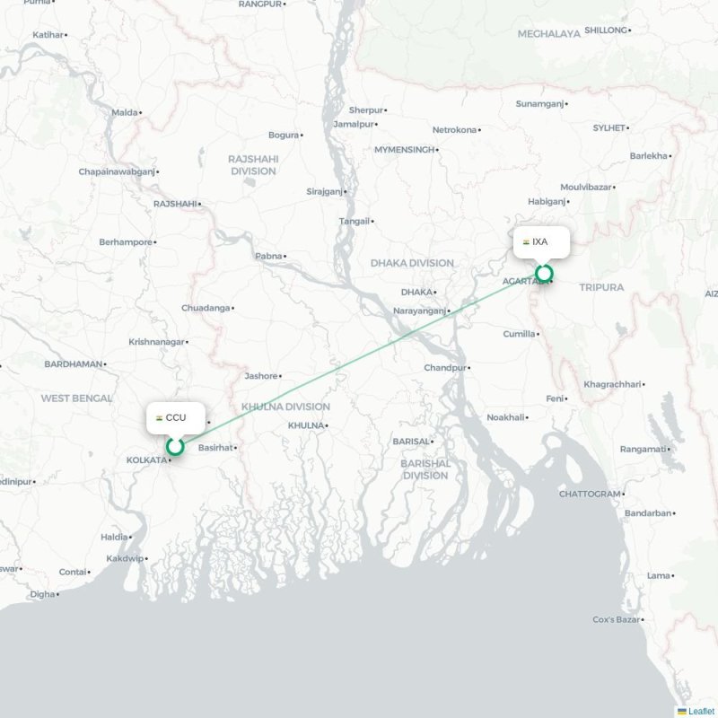CCU - IXA route map