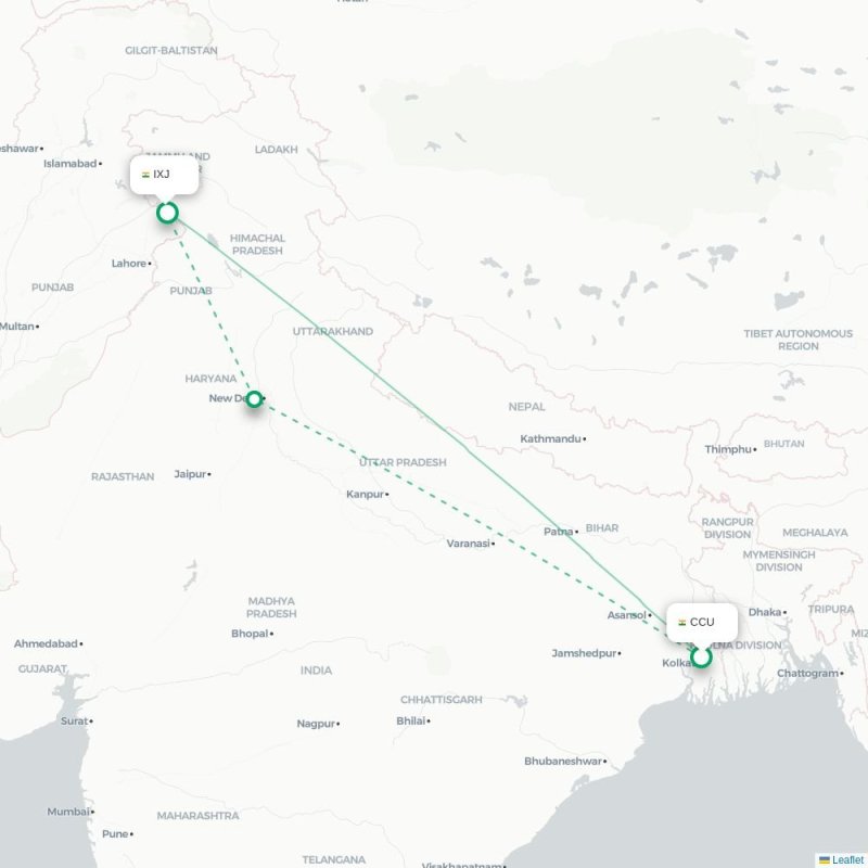 CCU - IXJ route map