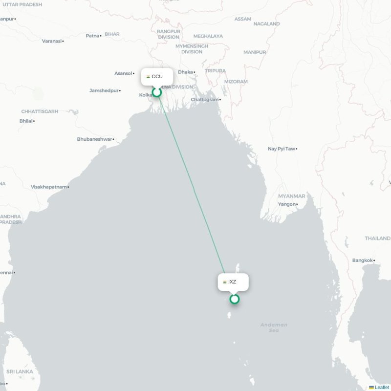 CCU - IXZ route map