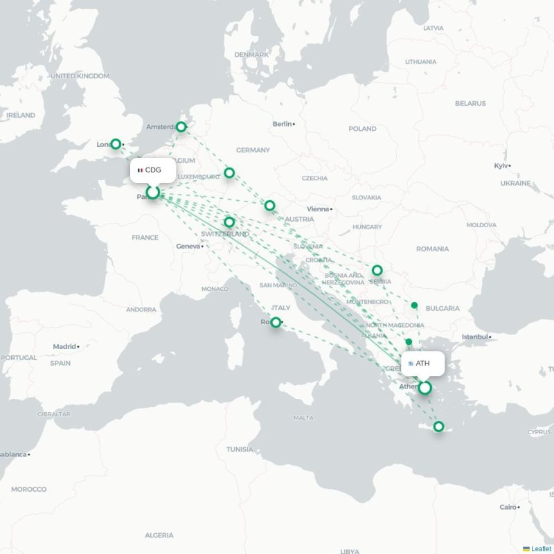 CDG - ATH route map