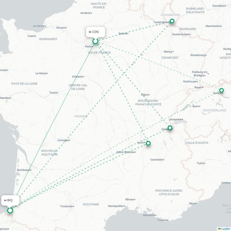 CDG - BIQ route map