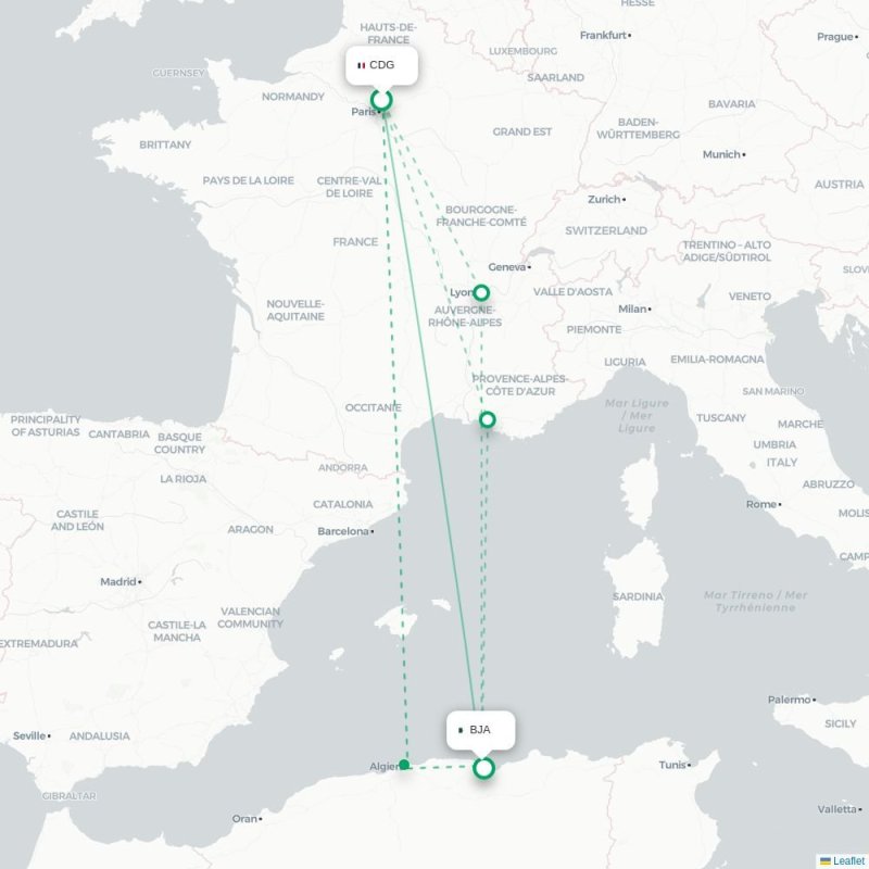 CDG - BJA route map