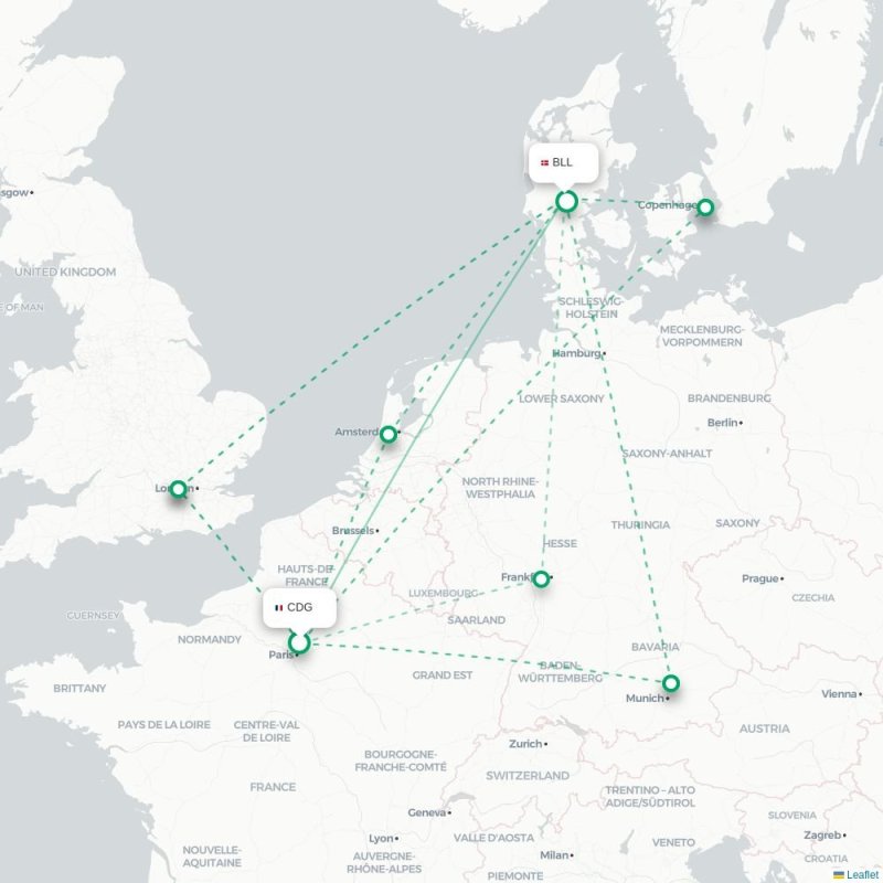 CDG - BLL route map