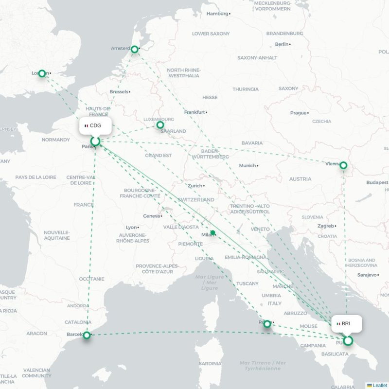 CDG - BRI route map