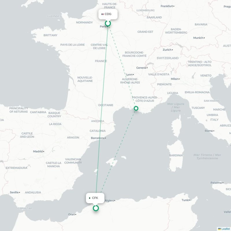CDG - CFK route map