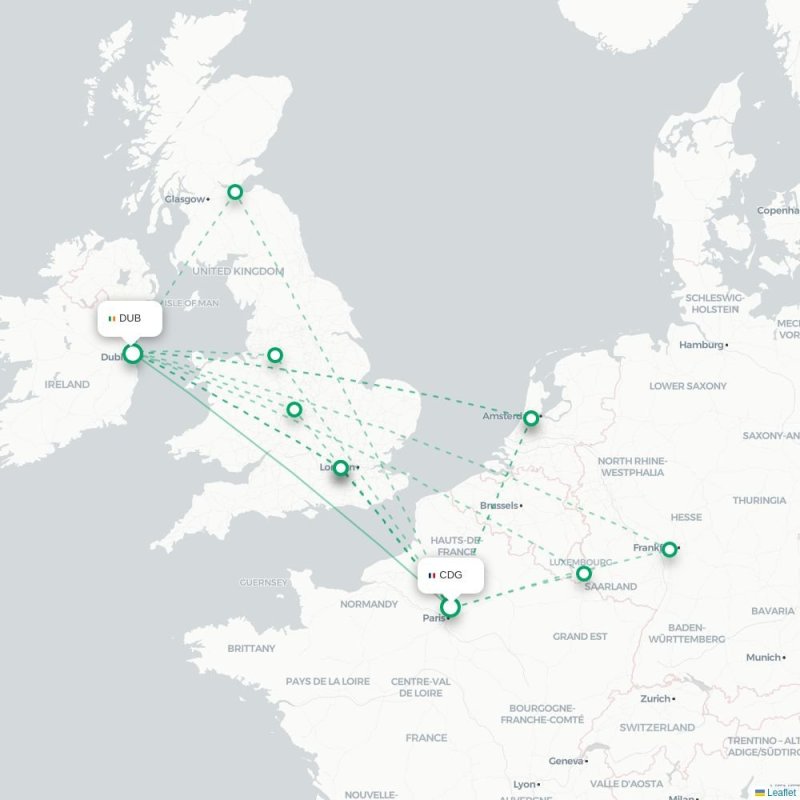 CDG - DUB route map