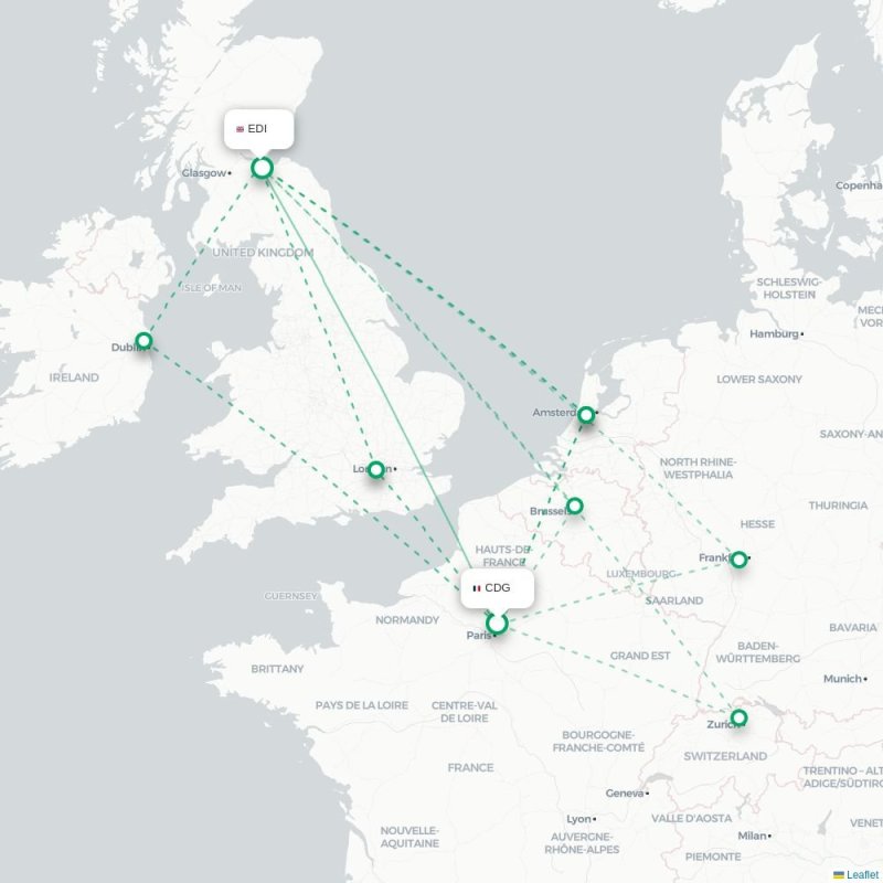 CDG - EDI route map
