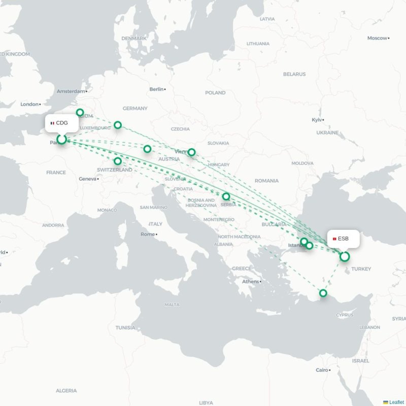 CDG - ESB route map