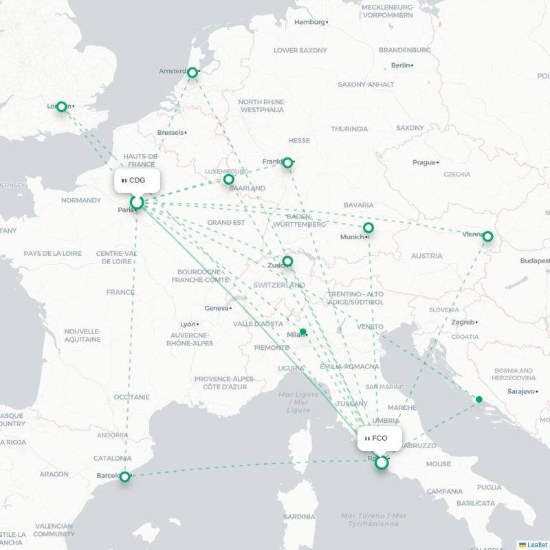 CDG - FCO route map