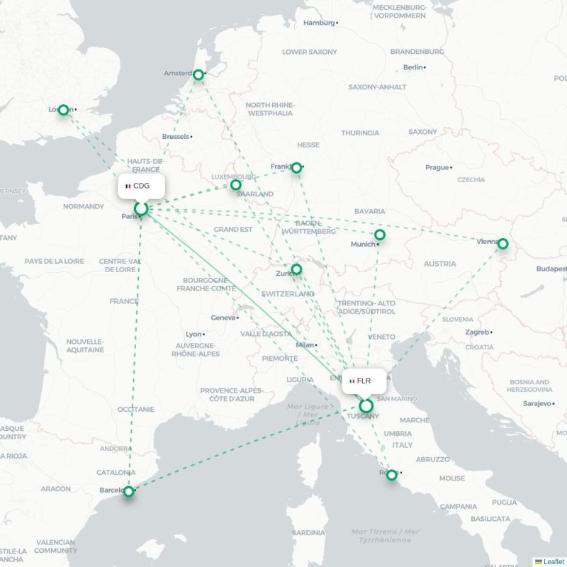 CDG - FLR route map