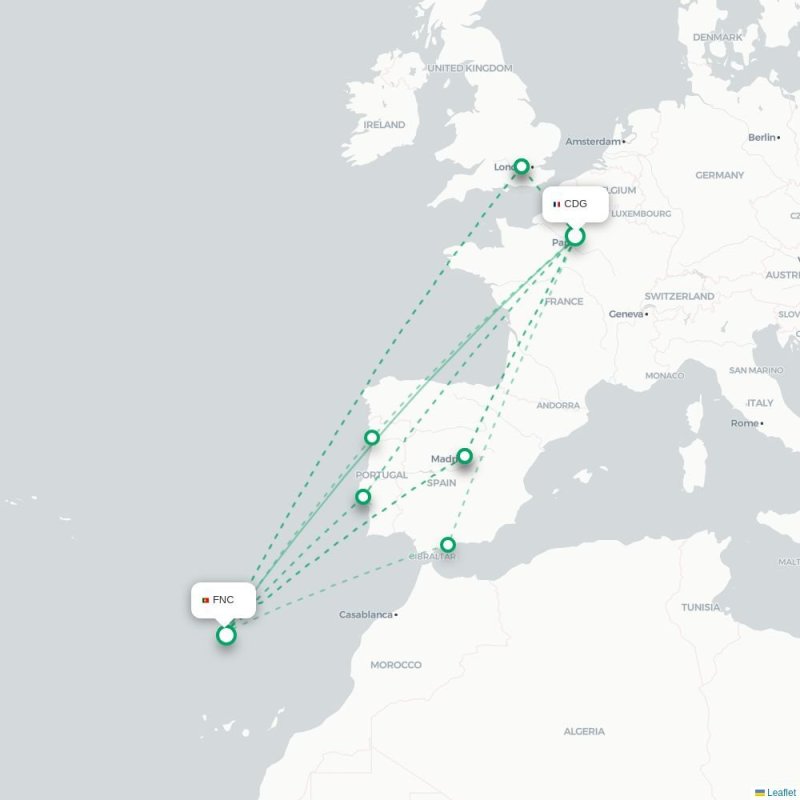 CDG - FNC route map