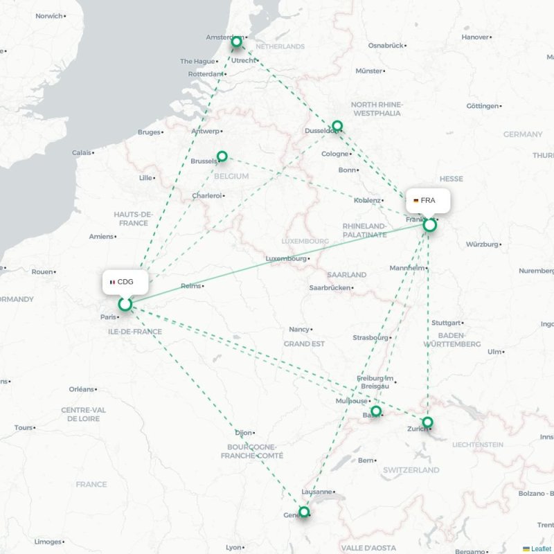 CDG - FRA route map