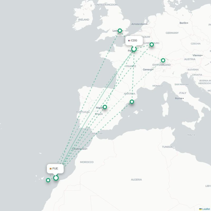 CDG - FUE route map