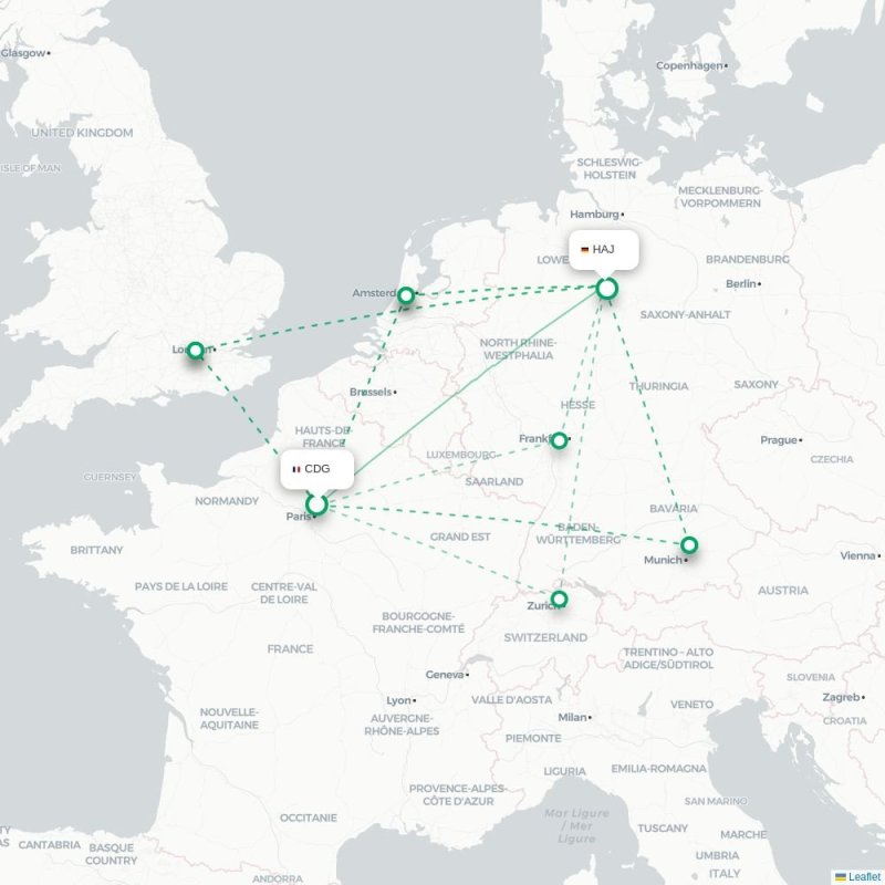 CDG - HAJ route map