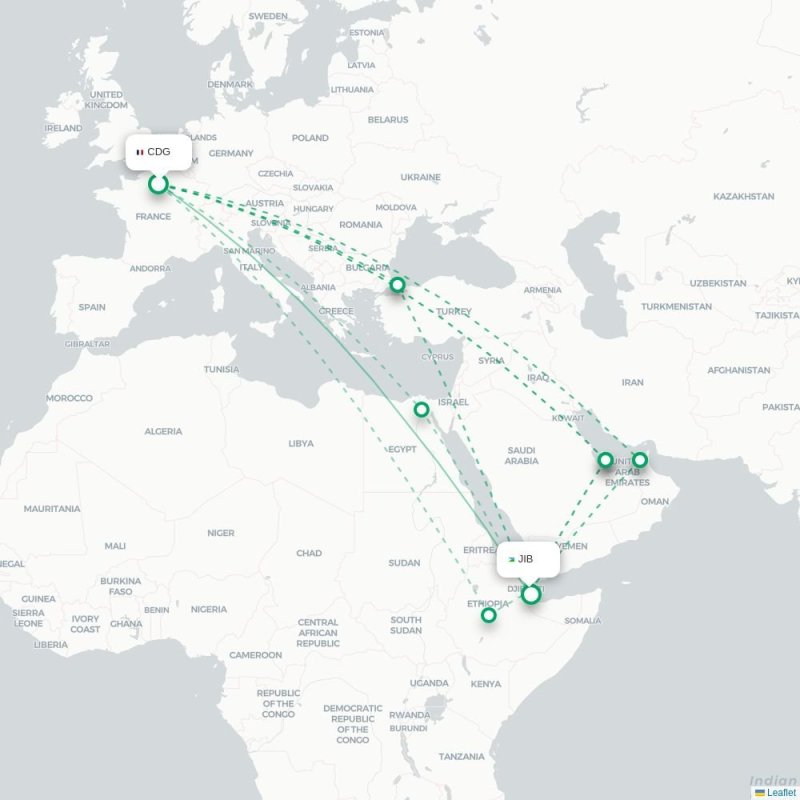 CDG - JIB route map