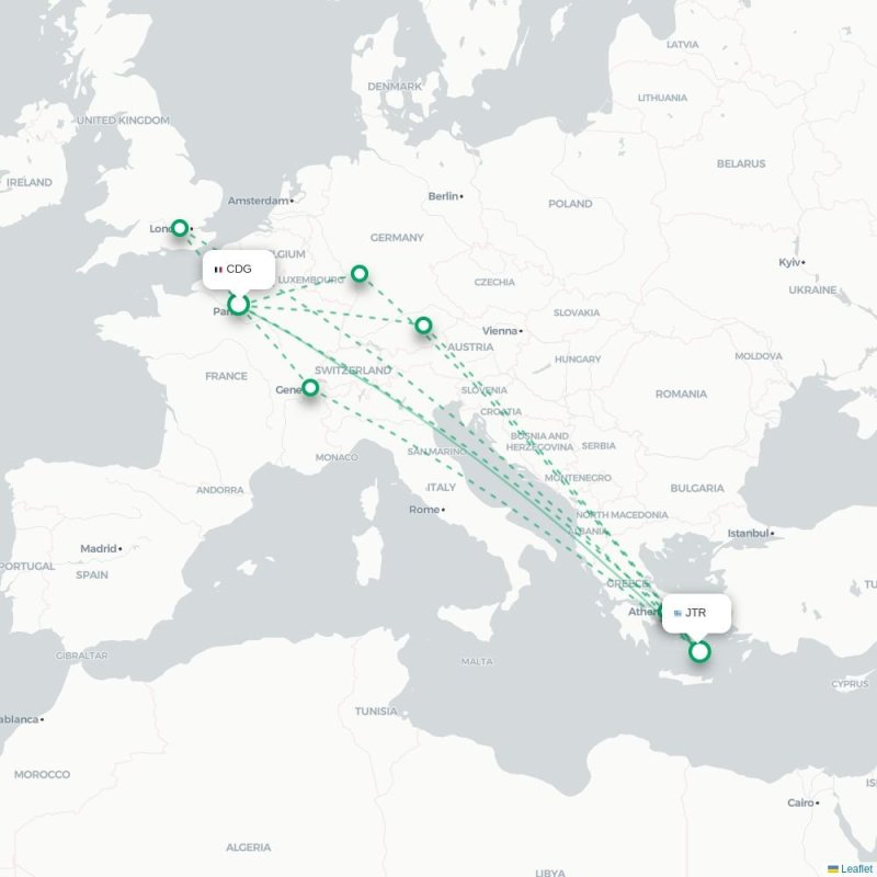 CDG - JTR route map